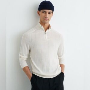 Reiss Cream Half-Zip Ribbed Sweater